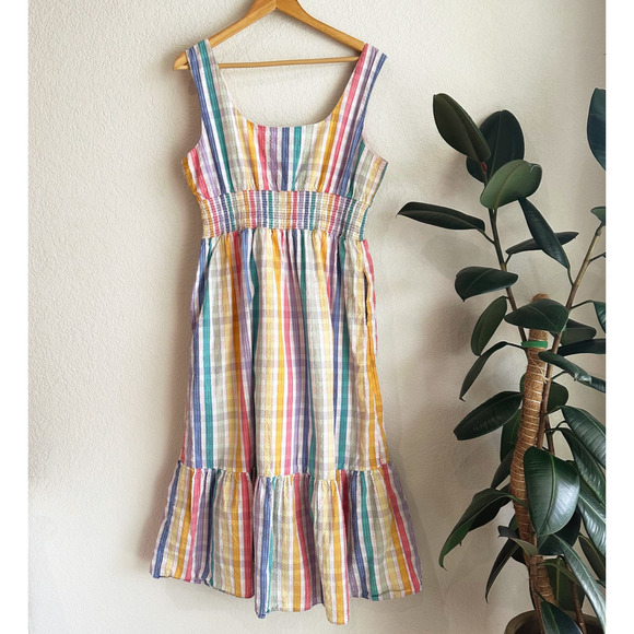 J Crew Womens Midi Seersucker Dress Size 16 Rainbow Gingham Pastel Preppy Easter - Picture 4 of 9